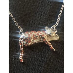 925 Sterling Silver Red Enamel Leopard Necklace